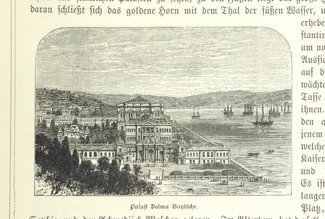 Dolmabahce Palast Istanbul Dolmabahce Palast Istanbul, Zeichnung in Schwarz Weiß