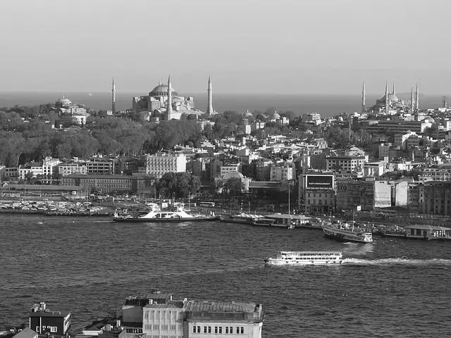 Moscheen am Bosporus in Istanbul, Schwarz Weiß