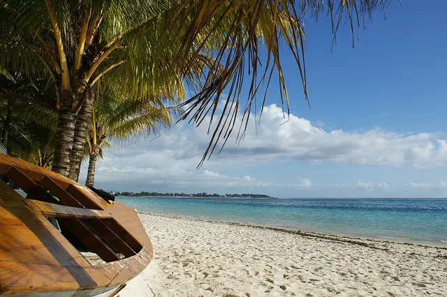 Palme & kleines Boot am Strand