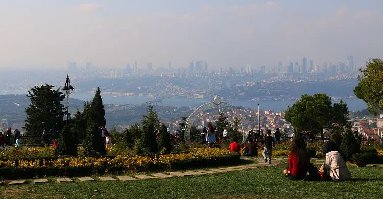 Ausblick auf den Bosporus, die Bosporusbrücke und die europäische Seite von Istanbul. 