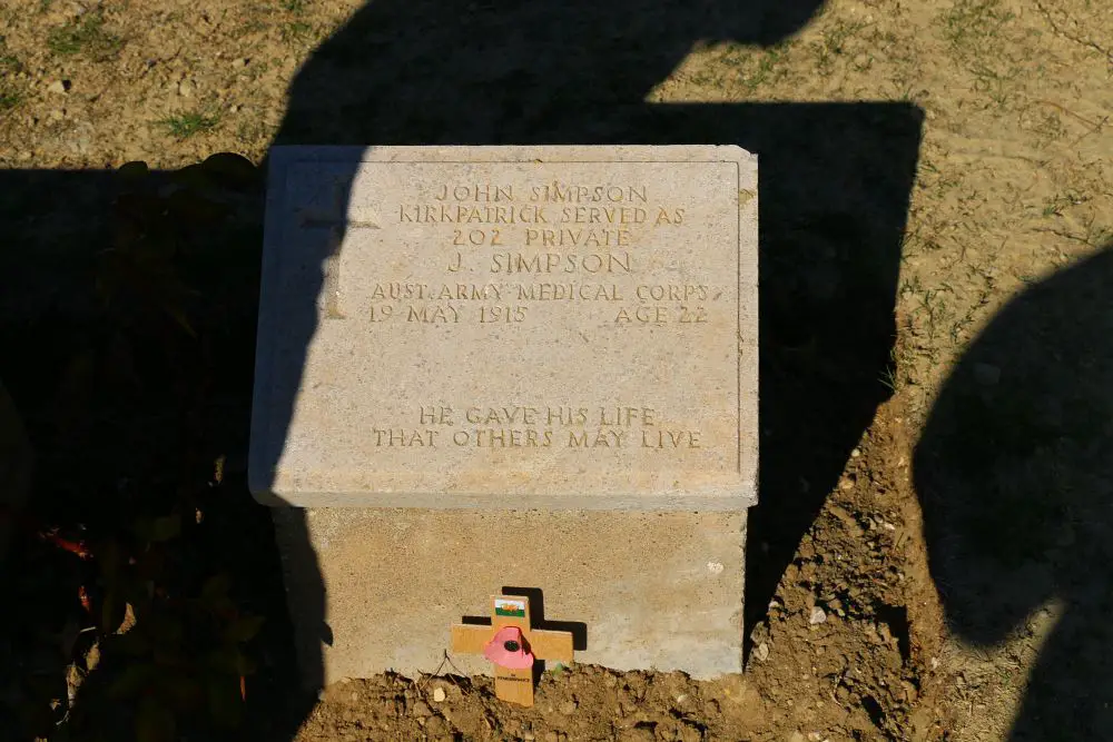 Grabstein des Soldaten Kirkpatrick an der ANZAC Bay in Gallipoli in der Türkei