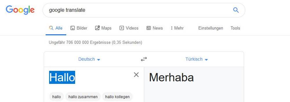 Screenshot: Google Translate Türkisch - Deutsch