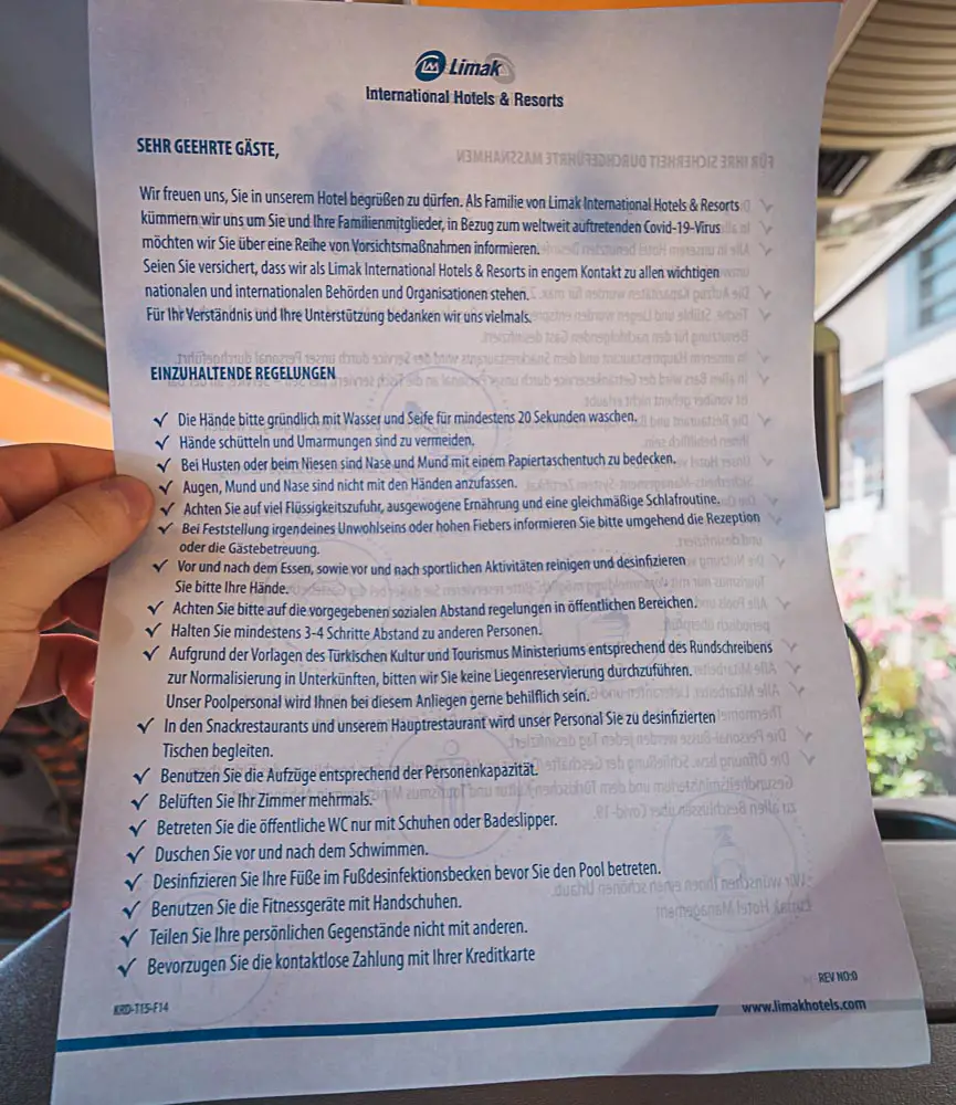 Coronavirus Fragebogen im Alibey Hotel in Sorgun